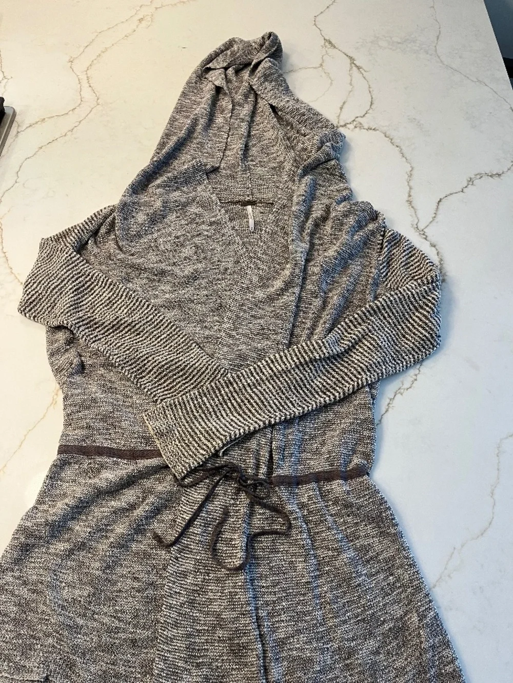 Free People open front, hooded long cardigan in gray, size medium